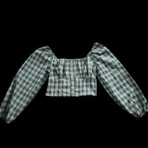 Boutique Striped Button Up Bell Sleeve Crop Top